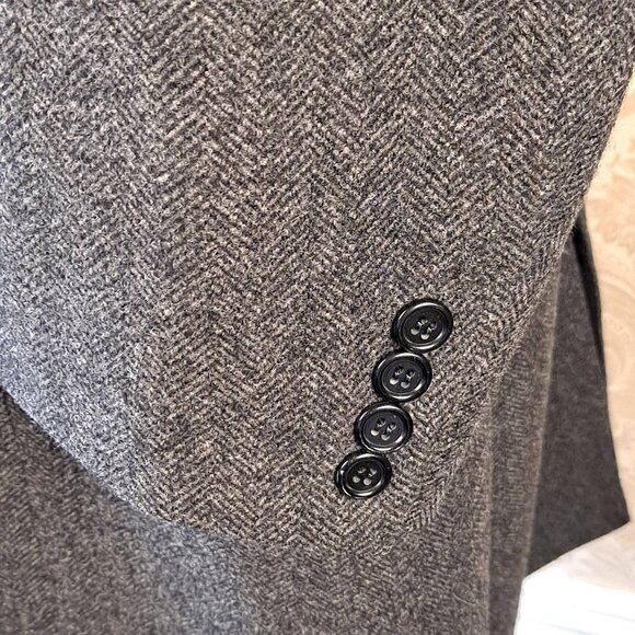 Harry Rosen Wool OverCoat Lined Samuelsohn Gray Herringbone Single Breasted - Picture 7 of 16